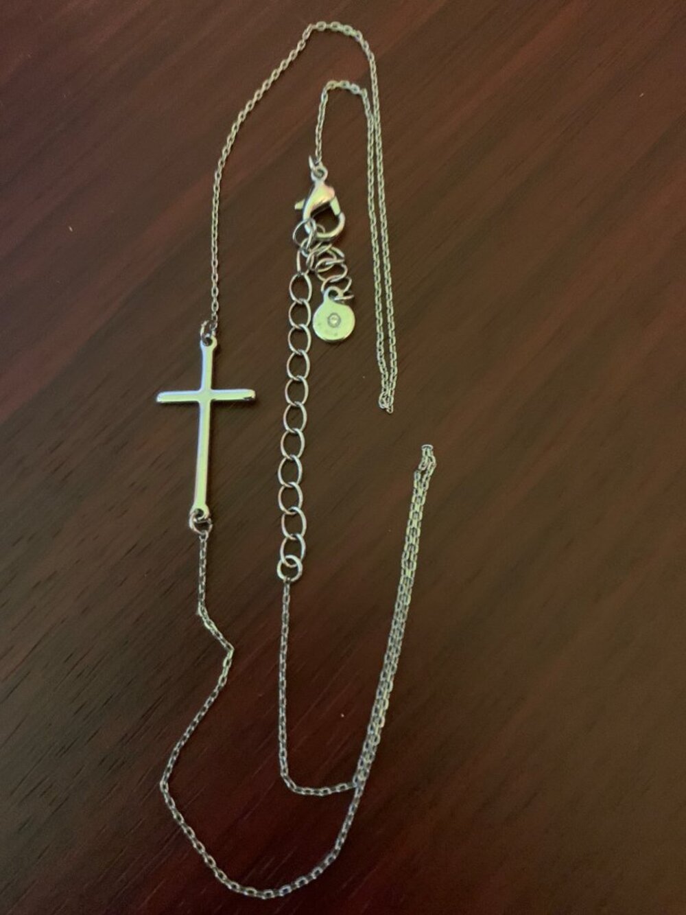 Silver Toned Cross Pendant Necklace With Adjustable Chain & Lobster Clasp Closur - Picture 2 of 3
